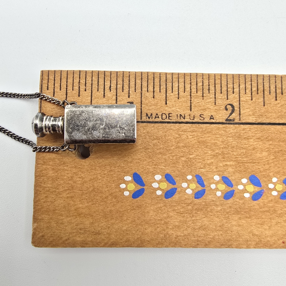 VTG Gothic Silver Tone Mini Perfume Medicine Bottle Pendant Necklace 24" - Picture 14 of 15